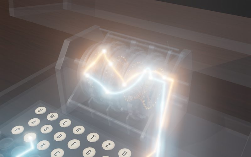 X-ray view: a glowing line traces the current from a key through the rotors and reflector to a lamp.